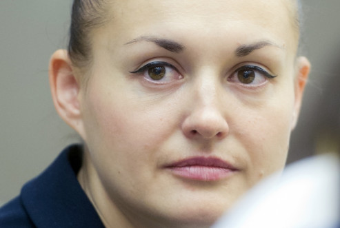 Елена Серова на предполетной пресс-конференции. Звездный городок, сентябрь 2014 года