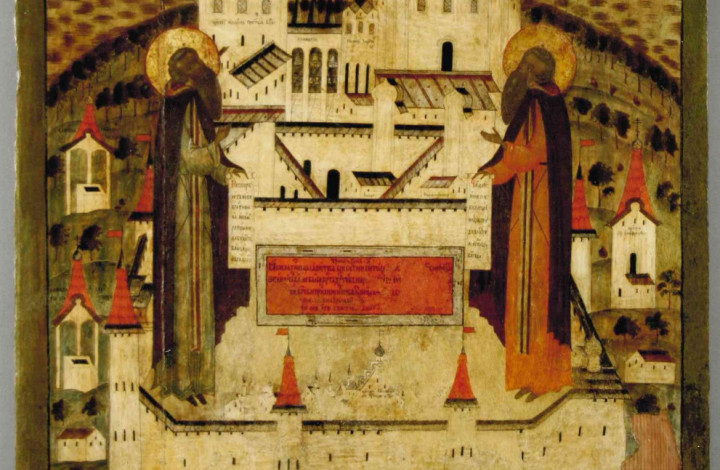икона «Преподобные Соловецкие чудотворцы Зосима и Савватий» после реставрации